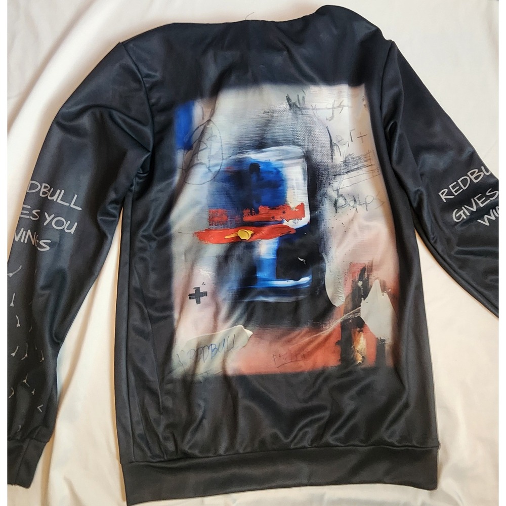 Red Bull Racing Graphic Art Hoodie XS Black Formula 1 Streetwear Y2K Gorpcore